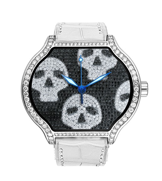 Replica DeLaCour City Medium Heart Rider Skulls White Gold WAWG1091-1008 Replica Watch